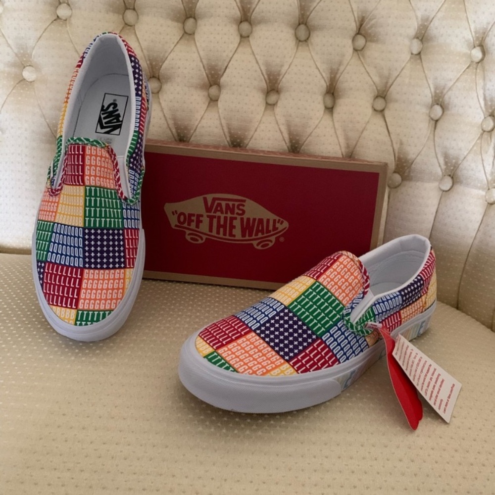 Vans Classic Slip On LBGT Pride Sneakers White Rainbow Multi Shoes Unisex